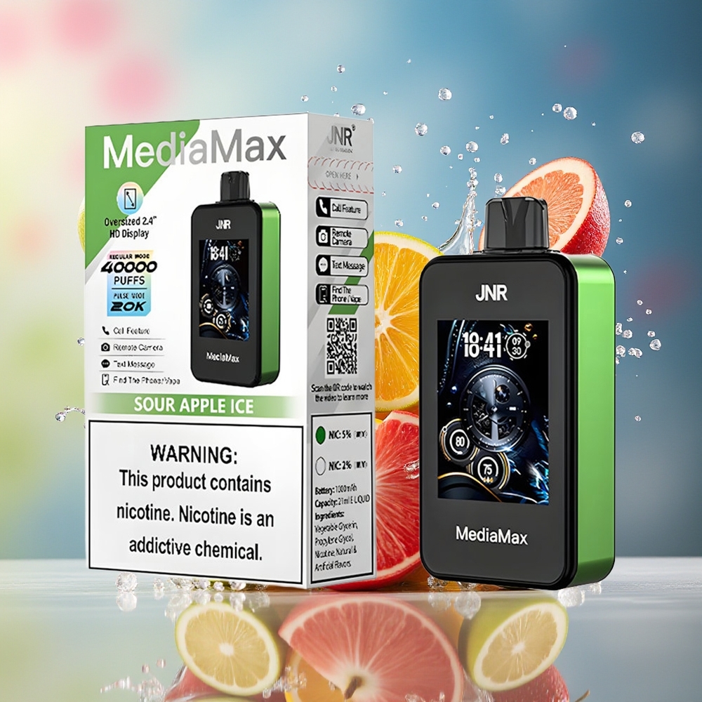 JNR MediaMax 40000 Puffs Norge Engros HD Skjerm Type-C Lading 21mL Sur Eple Is