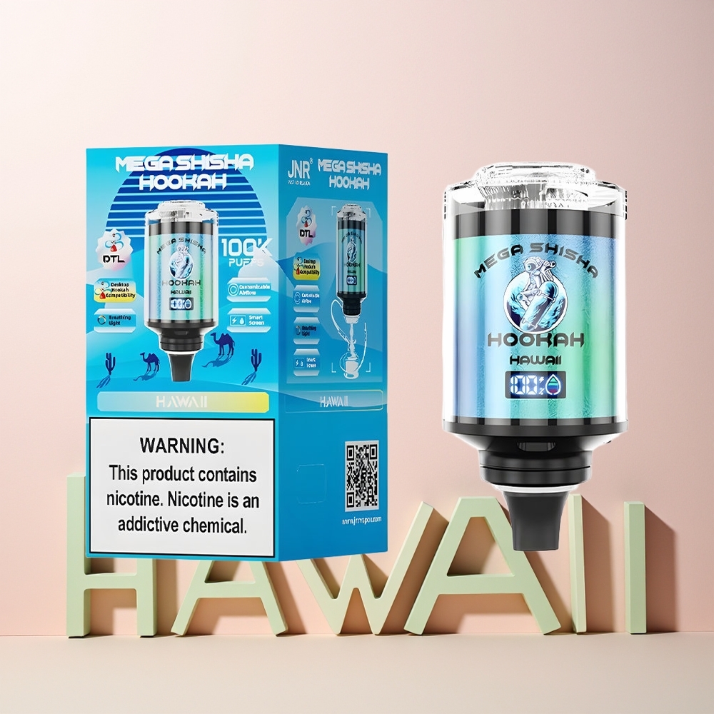 JNR Mega Shisha Hookah 100K Norge Engros 2200mAh Type-C Skjerm Hawaii