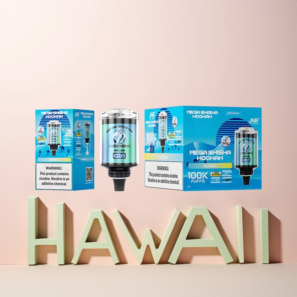 JNR Mega Shisha Hookah 100K Norge Engros 2200mAh Type-C Skjerm Hawaii