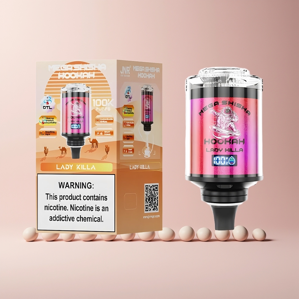 JNR Mega Shisha Hookah 100K Norge Engros Desktop 70mm 100K Puffs 60ml 2200mAh Type-C Lady Killa