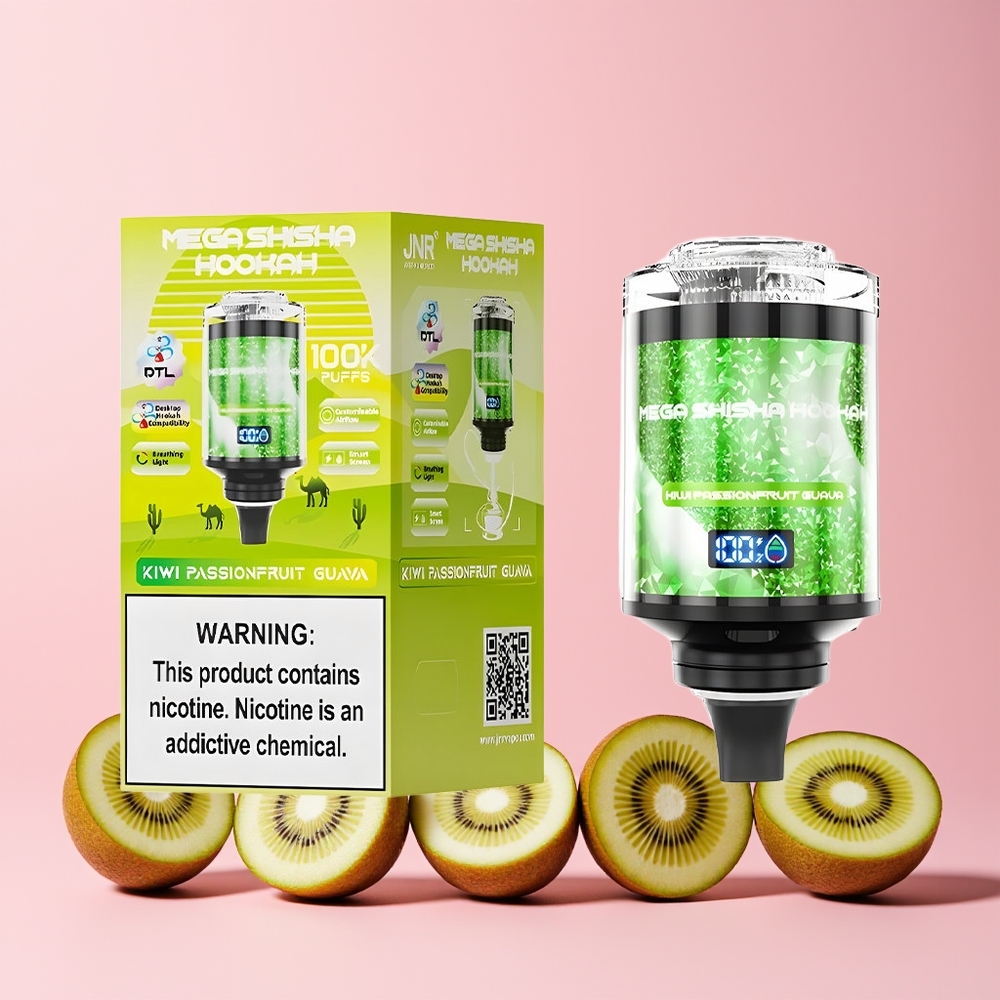 JNR Mega Shisha Hookah 100K Norge Engros Skrivebord Kompatibel Kiwi Pasjonsfrukt Guava 2200mAh