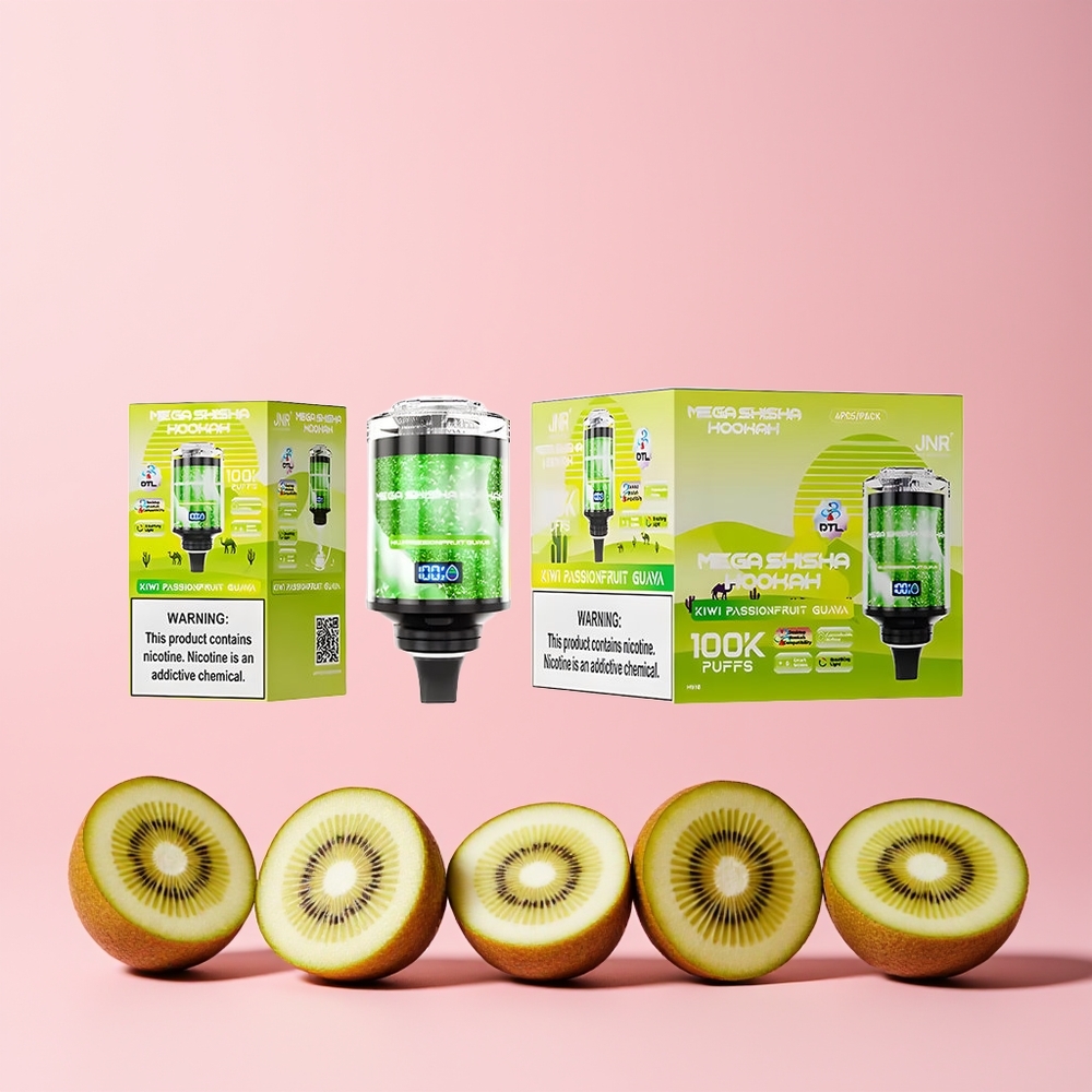 JNR Mega Shisha Hookah 100K Norge Engros Skrivebord Kompatibel Kiwi Pasjonsfrukt Guava 2200mAh