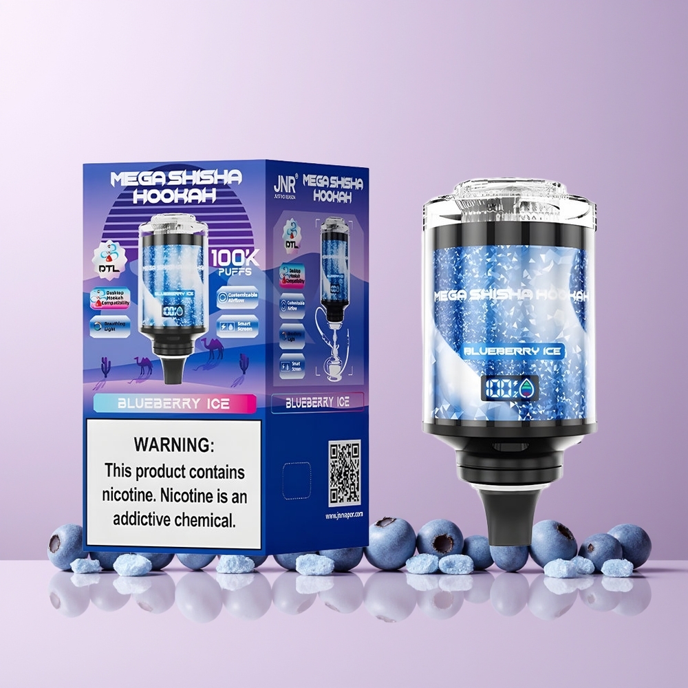 JNR Mega Shisha Hookah 100K Norge Engros Type-C Fast Charging Blåbær Is 2200mAh Skjerm Luftstrøm