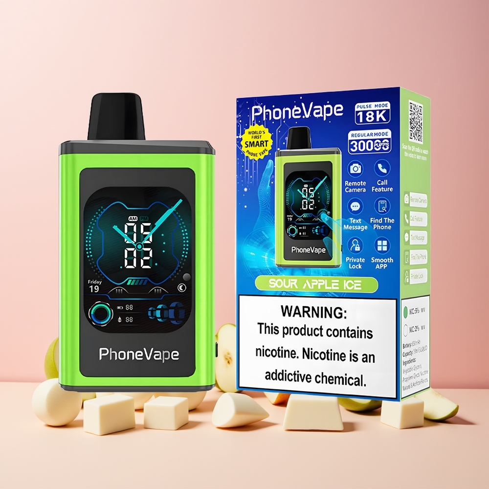 JNR PhoneVape 30000 puffs Norge Engros Sur Eple Is Type-C Ladbar Turbo Mode Luftstrøm Justerbar App Styrt