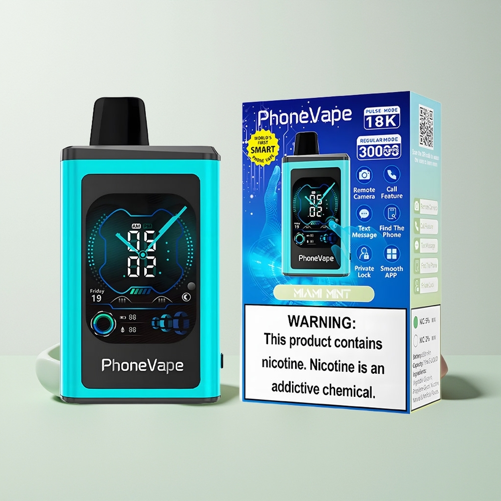 JNR PhoneVape 30000 puffs Omladbar Turbo Modus Justerbar Luftstrømning Miami Mynte Norge Engros