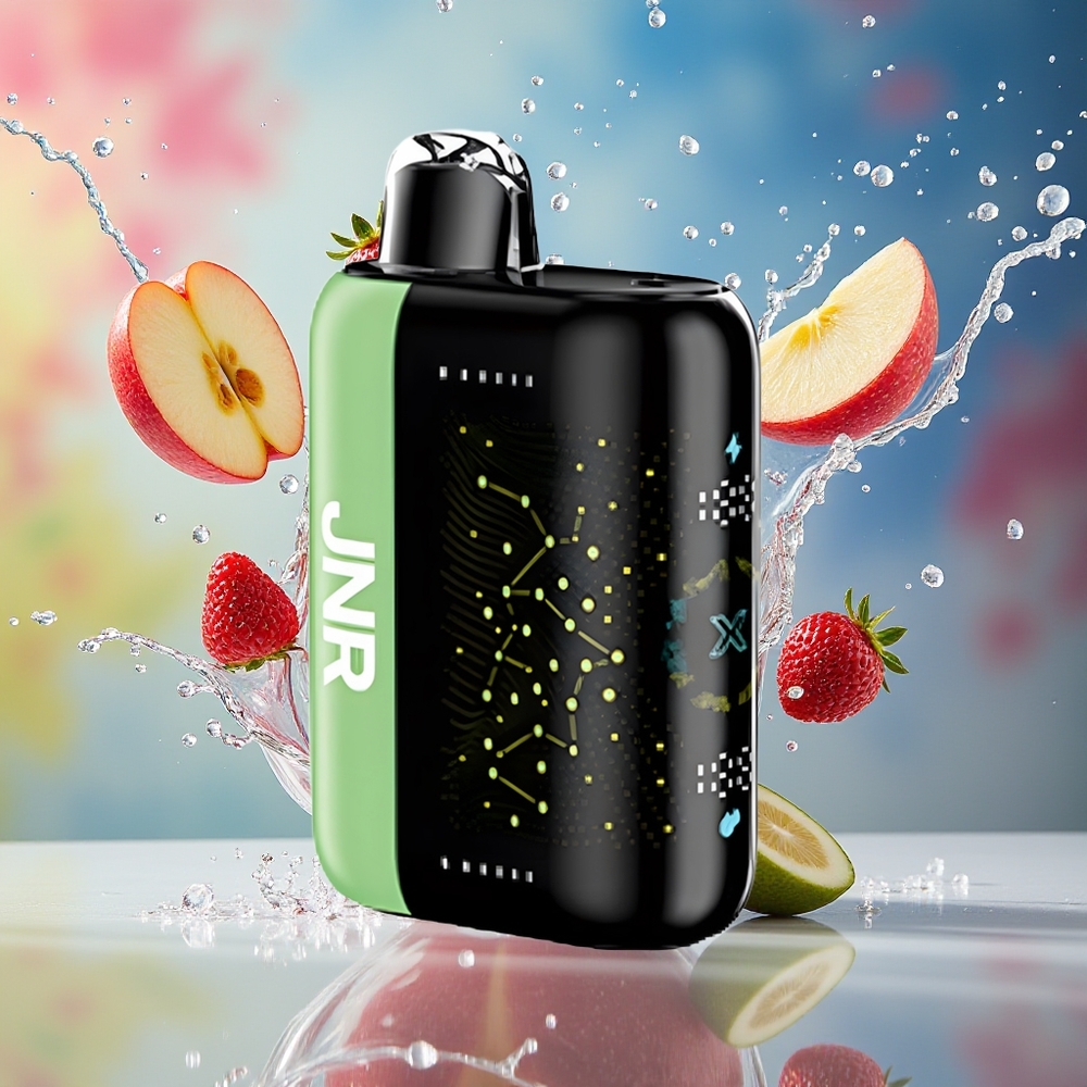 JNR Plus-X 26000 Puffs 850mAh 28ml 2% Dual Mesh Coil Type-C 3D Skjerm Norge Engros Frosset Eple
