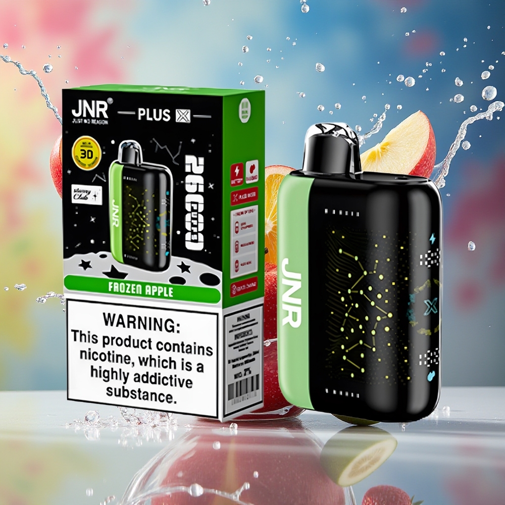 JNR Plus-X 26000 Puffs 850mAh 28ml 2% Dual Mesh Coil Type-C 3D Skjerm Norge Engros Frosset Eple
