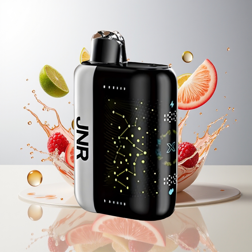 JNR Plus-X 26000 Puffs 850mAh 28ml 2% Dual Mesh Type-C 3D Skjerm Hvit Fersken Bringebær Norge Engros