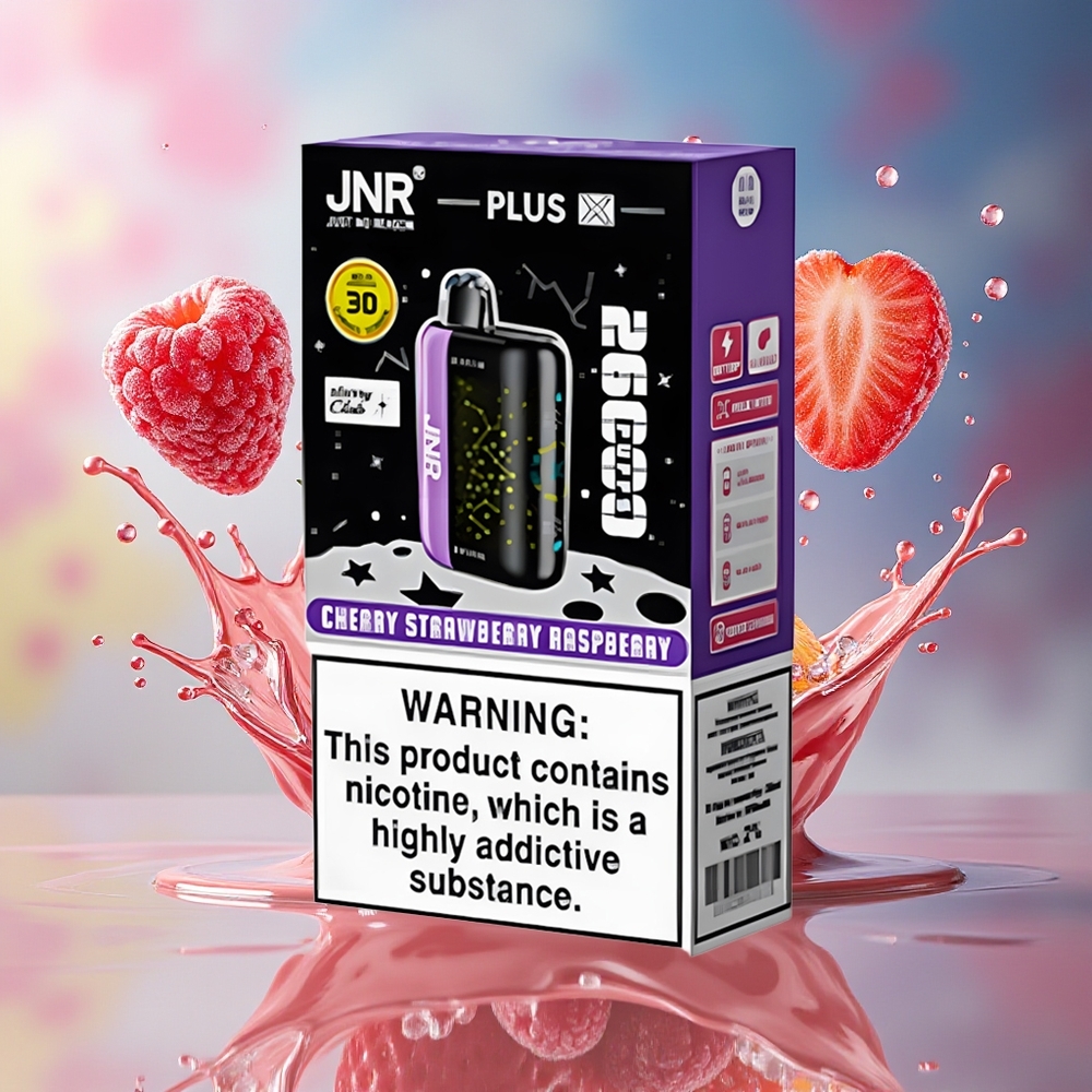 JNR Plus-X 26000 Puffs 850mAh 28ml 2% Dual Mesh Type-C 3D Skjerm Kirsebær Jordbær Bringebær Norge Engros