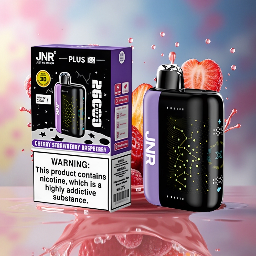 JNR Plus-X 26000 Puffs 850mAh 28ml 2% Dual Mesh Type-C 3D Skjerm Kirsebær Jordbær Bringebær Norge Engros