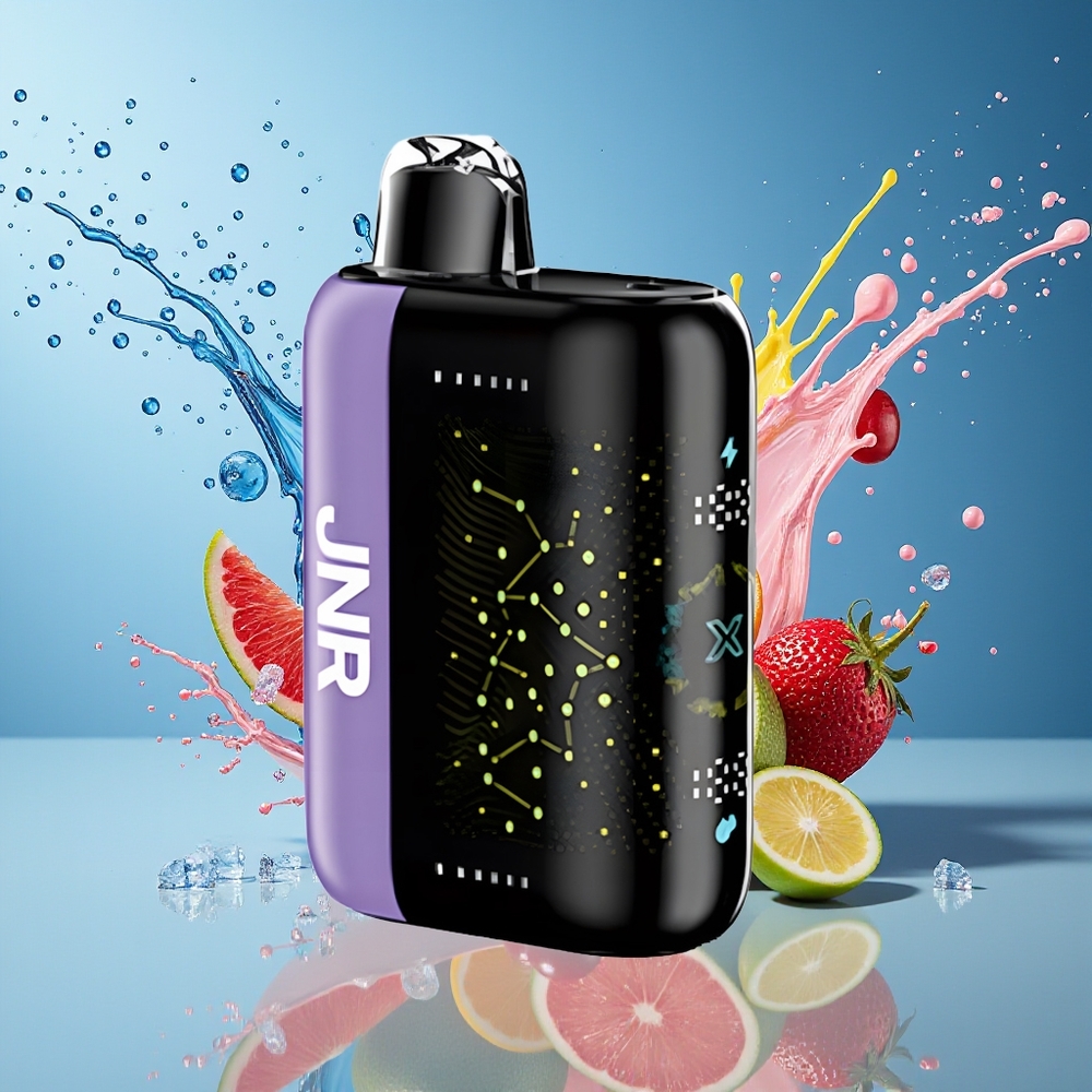 JNR Plus-X 26000 Puffs Norge Engros 850mAh 28ml 2% Blå Bjørnebær Dual Mesh Coil Type-C 3D Skjerm