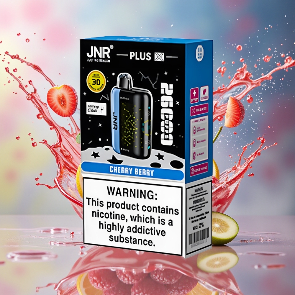JNR Plus-X 26000 Puffs Norge Engros 850mAh 28ml 2% Dual Mesh Coil Type-C 3D Skjerm Kirsebær Bær