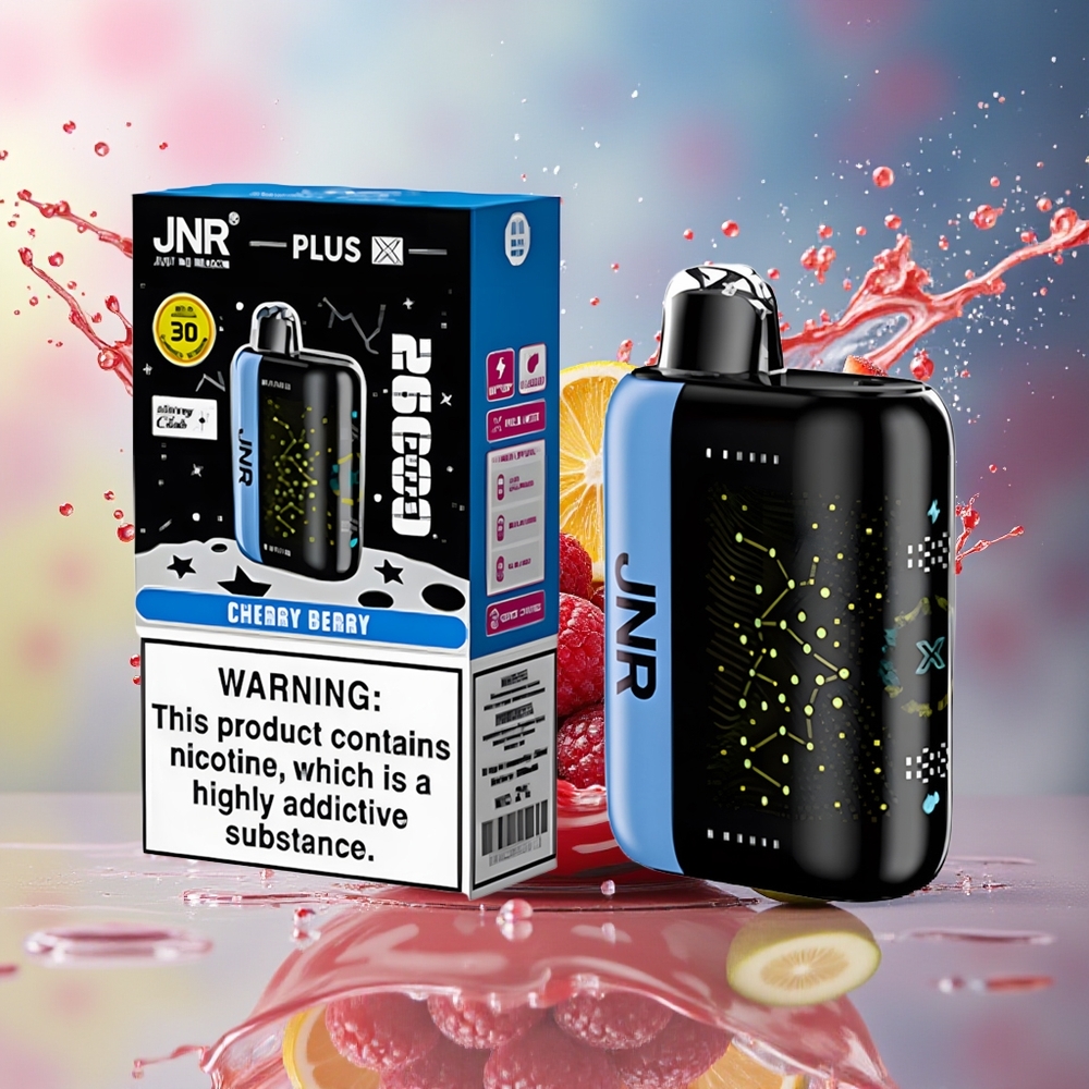 JNR Plus-X 26000 Puffs Norge Engros 850mAh 28ml 2% Dual Mesh Coil Type-C 3D Skjerm Kirsebær Bær
