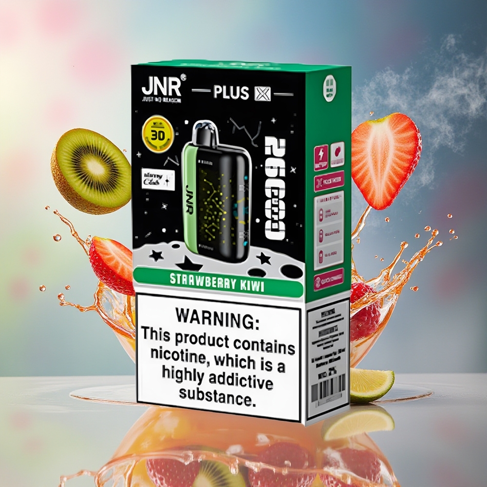 JNR Plus-X 26000 Puffs Norge Engros 850mAh 28ml 2% Dual Mesh Type-C 3D Skjerm Jordbær Kiwi