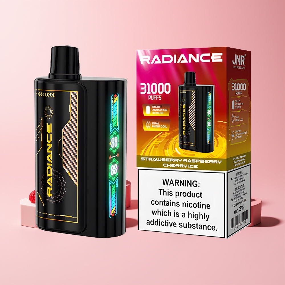 JNR Radiance 31000 Puff Norge Engros 28ml Dual Mesh Batteri Jordbær Bringebær Kirsebær Is