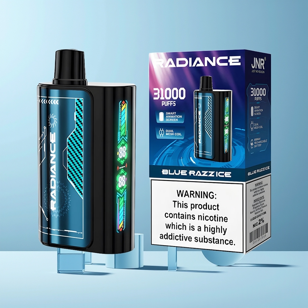 JNR Radiance 31000 Puffs Norge Engros Blå Bringebær Is 28ml Dual Mesh Smart Skjerm