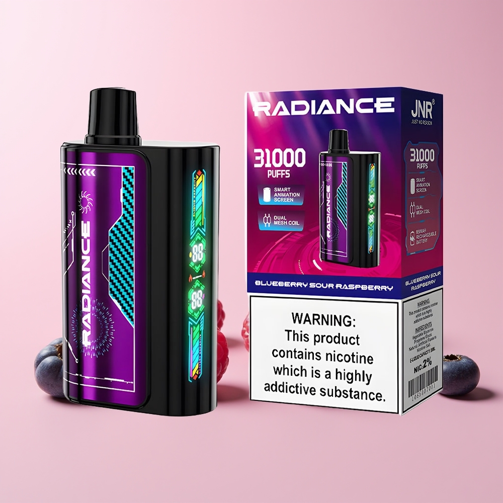 JNR Radiance 31000 Puffs Norge Engros Blåbær Sur Bringebær 28ml Dual Mesh 2%