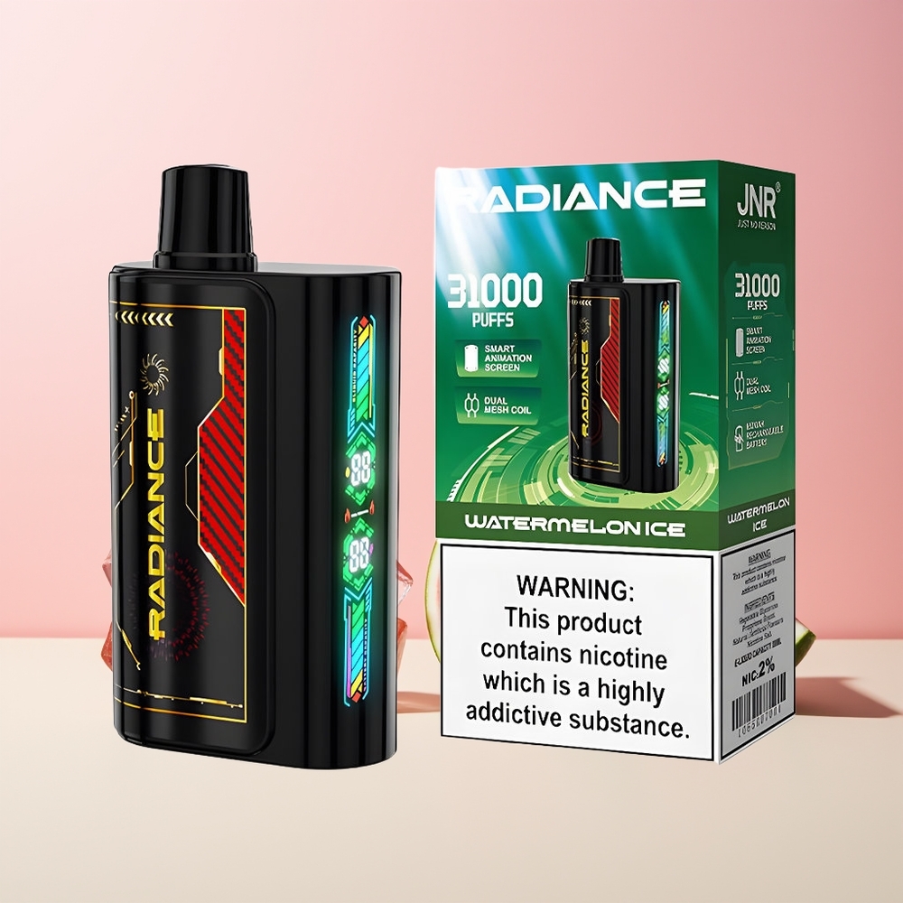 JNR Radiance 31000 Puffs Norge Engros Vannmelon Is 28ml Dual Mesh Ladeskjerm