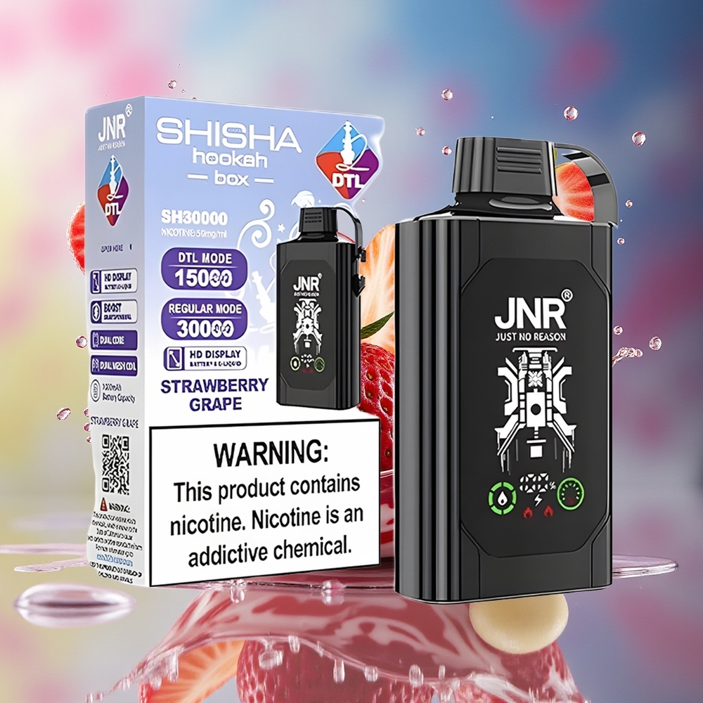 JNR Shisha Hookah Box 20500 Puffs HD Display 1000mAh 25ml Dual Mesh Coil Type-C Norge Engros Jordbær Drue