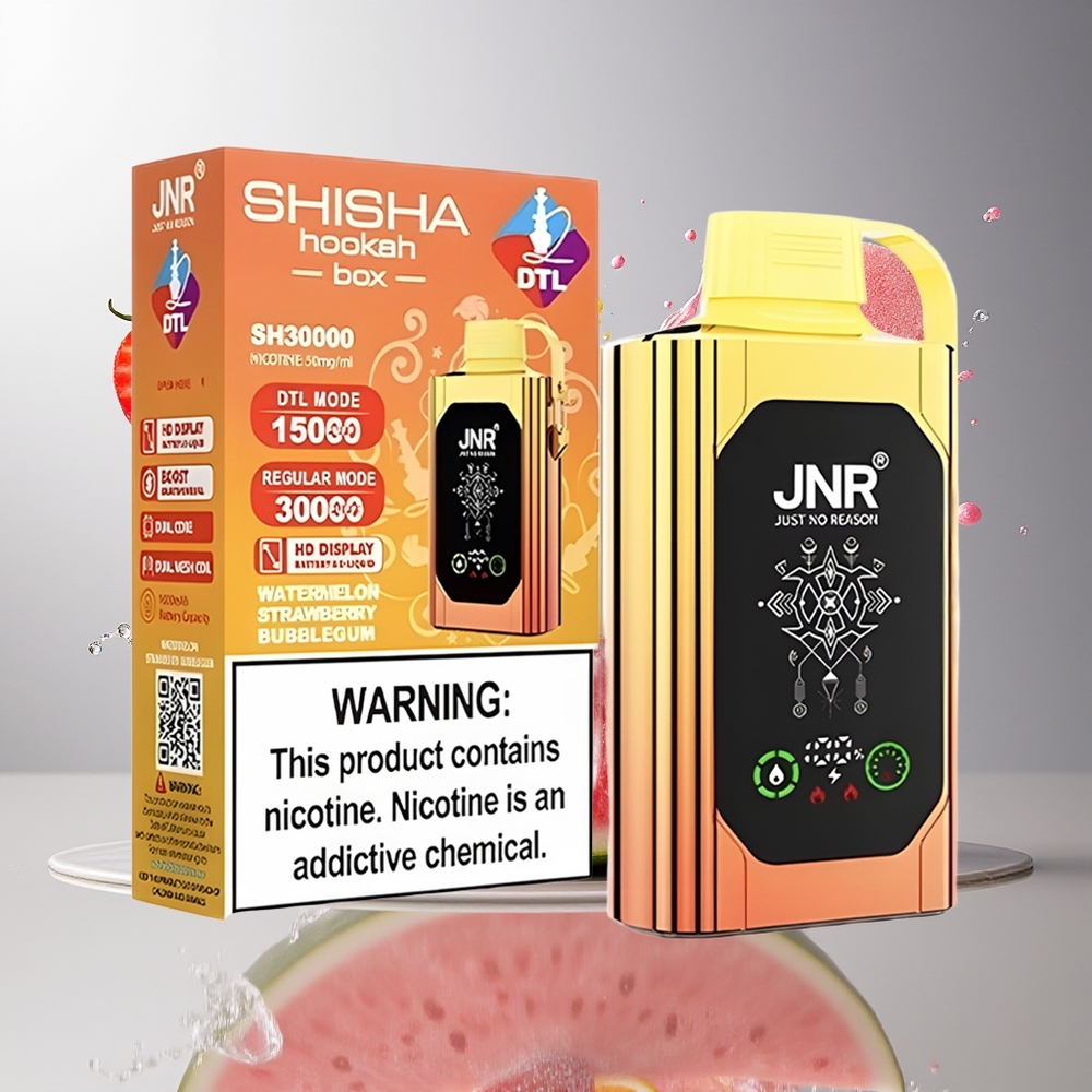 JNR Shisha Hookah Box 20500 Puffs HD Display 1000mAh 25ml Dual Mesh Coil Type-C Norge Engros Vannmelon Jordbær Tyggegummi