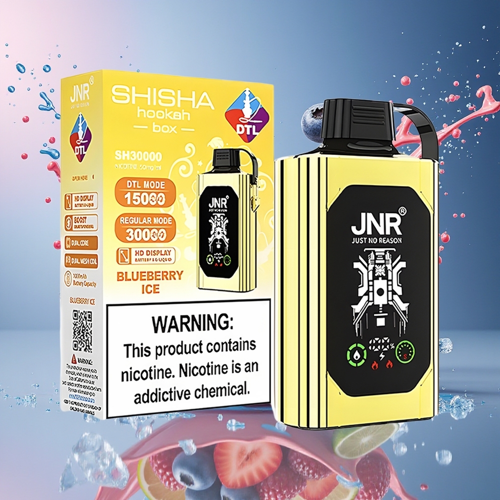 JNR Shisha Hookah Box 20500 Puffs HD Skjerm 1000mAh 25ml Dual Mesh Coil Type-C 0% 2% 5% Blåbær Is Norge Engros