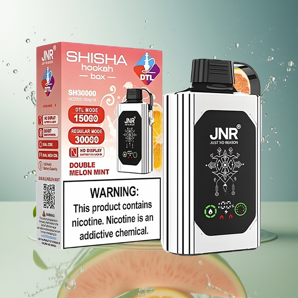 JNR Shisha Hookah Box 20500 Puffs Norge Engros HD Display 1000mAh 25ml Dual Mesh Coil Double Melon Mynte Type-C