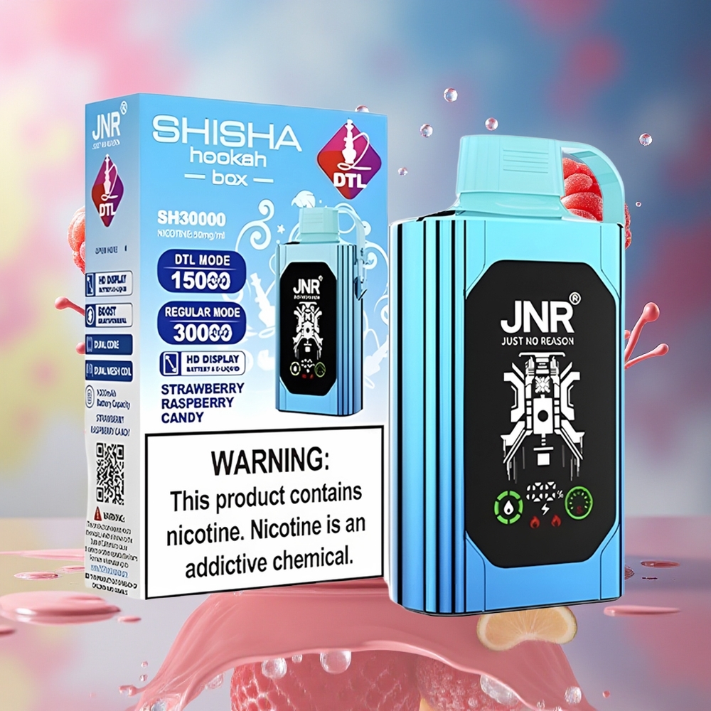 JNR Shisha Hookah Box 20500 Puffs Norge Engros HD Display Type-C 25ml Jordbær Bringebær Godteri