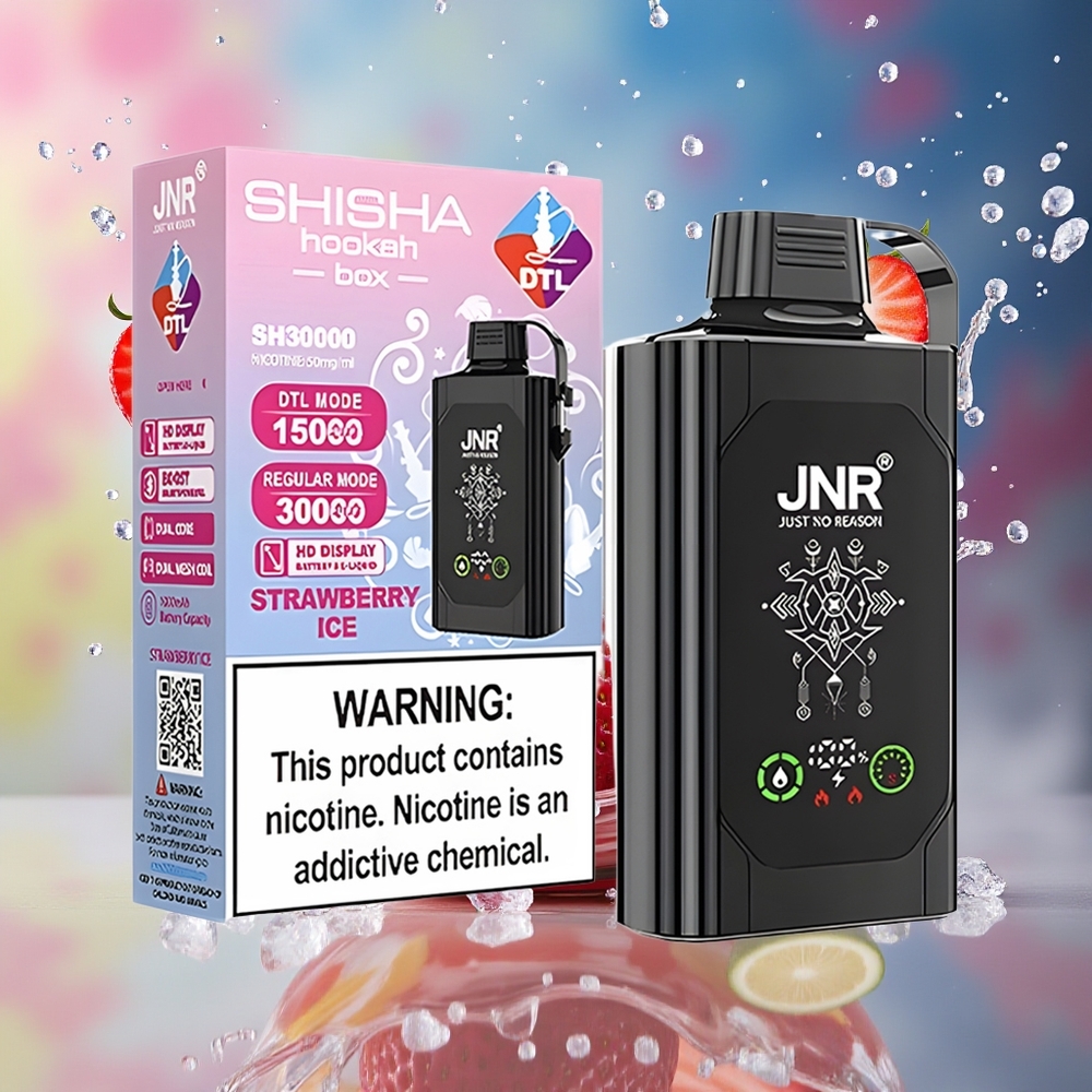 JNR Shisha Hookah Box 20500 Puffs Norge Engros HD Skjerm 1000mAh 25ml Dual Mesh Jordbær Is