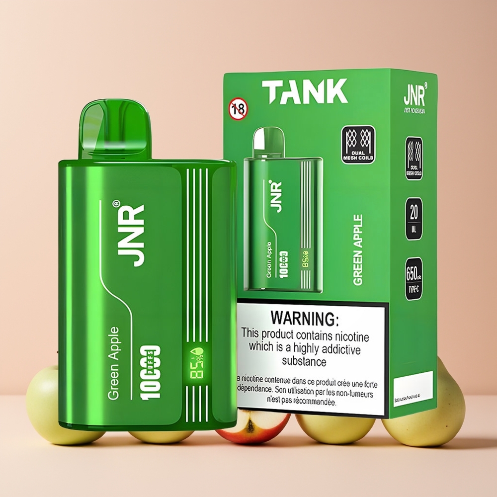 JNR Tank 10000 Puffs Norge Engros Justerbar Luftstrøm Digital Skjerm Grønt Eple Fersken Pære