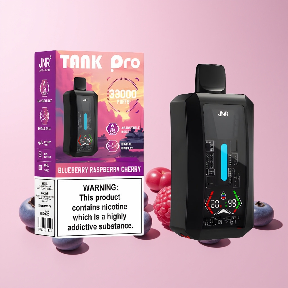 JNR Tank Pro 33000 Puffs Norge Engros 28ml Digital Dual Mesh Blåbær Bringebær Kirsebær