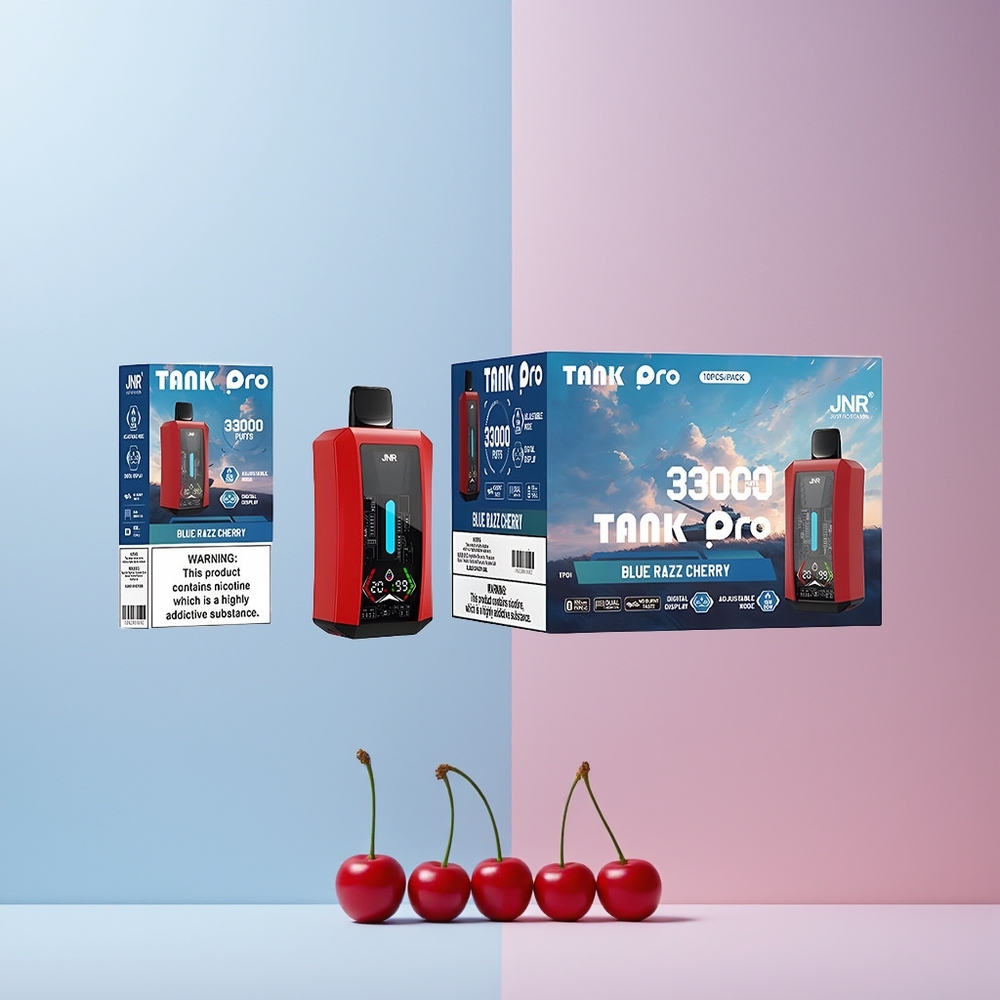 JNR Tank Pro 33000 Puffs Norge Engros Blå Bringebær Kirsebær Digital Type-C 2%