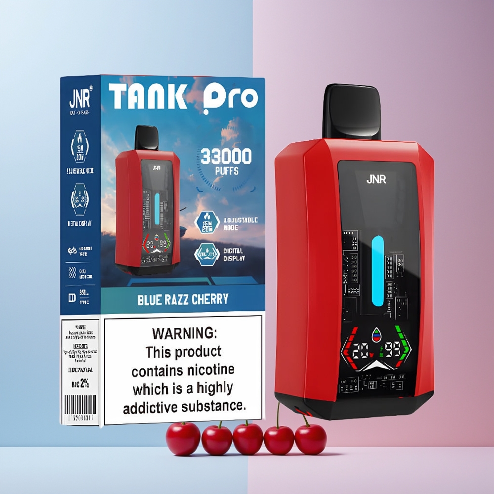 JNR Tank Pro 33000 Puffs Norge Engros Blå Bringebær Kirsebær Digital Type-C 2%