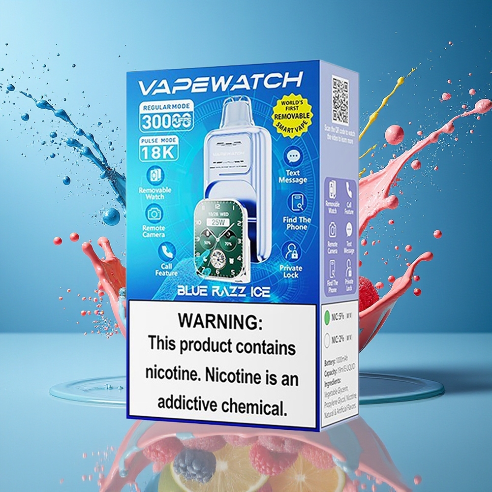JNR VapeWatch 30000 Puffs Norge Engros 1000mAh Type-C Blå Bringebær Is Dual Mesh Coil
