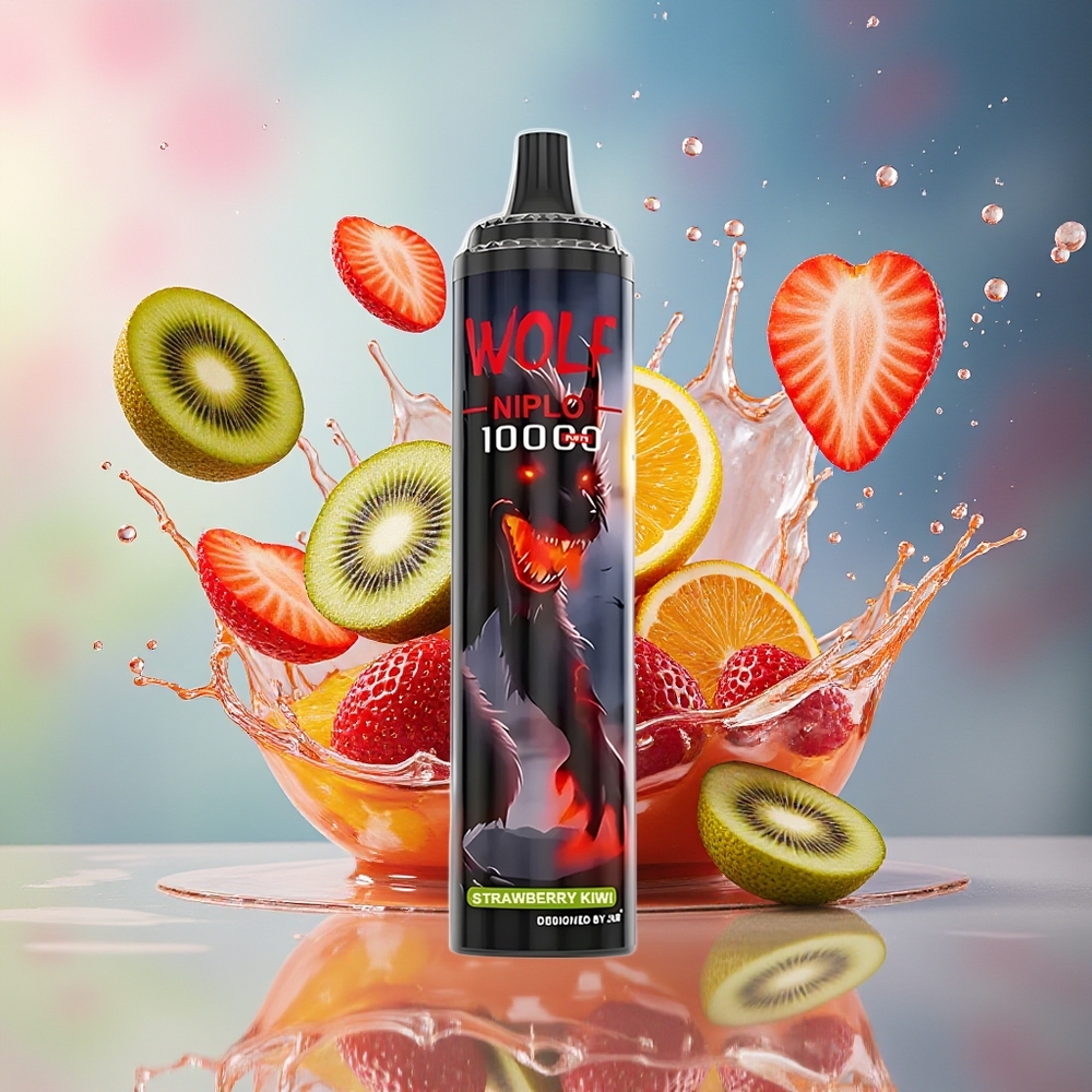 JNR Wolf Niplo 10000 Puffs 1.0 Ohm Mesh 650mAh 20ml Type-C Norge Engros Jordbær kiwi