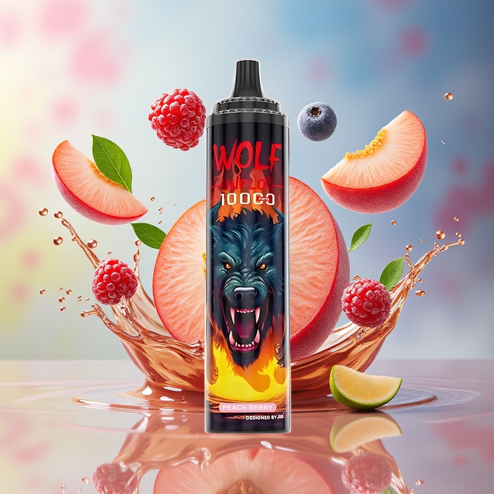 JNR Wolf Niplo 10000 Puffs 20ml 650mAh Type-C Norge Engros Fersken Bær
