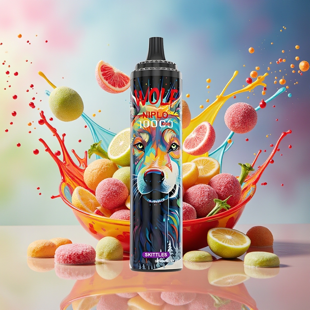 JNR Wolf Niplo 10000 Puffs Norge Engros 1.0 Ohm Mesh 650mAh 20ml Type-C Skittles Regnbue