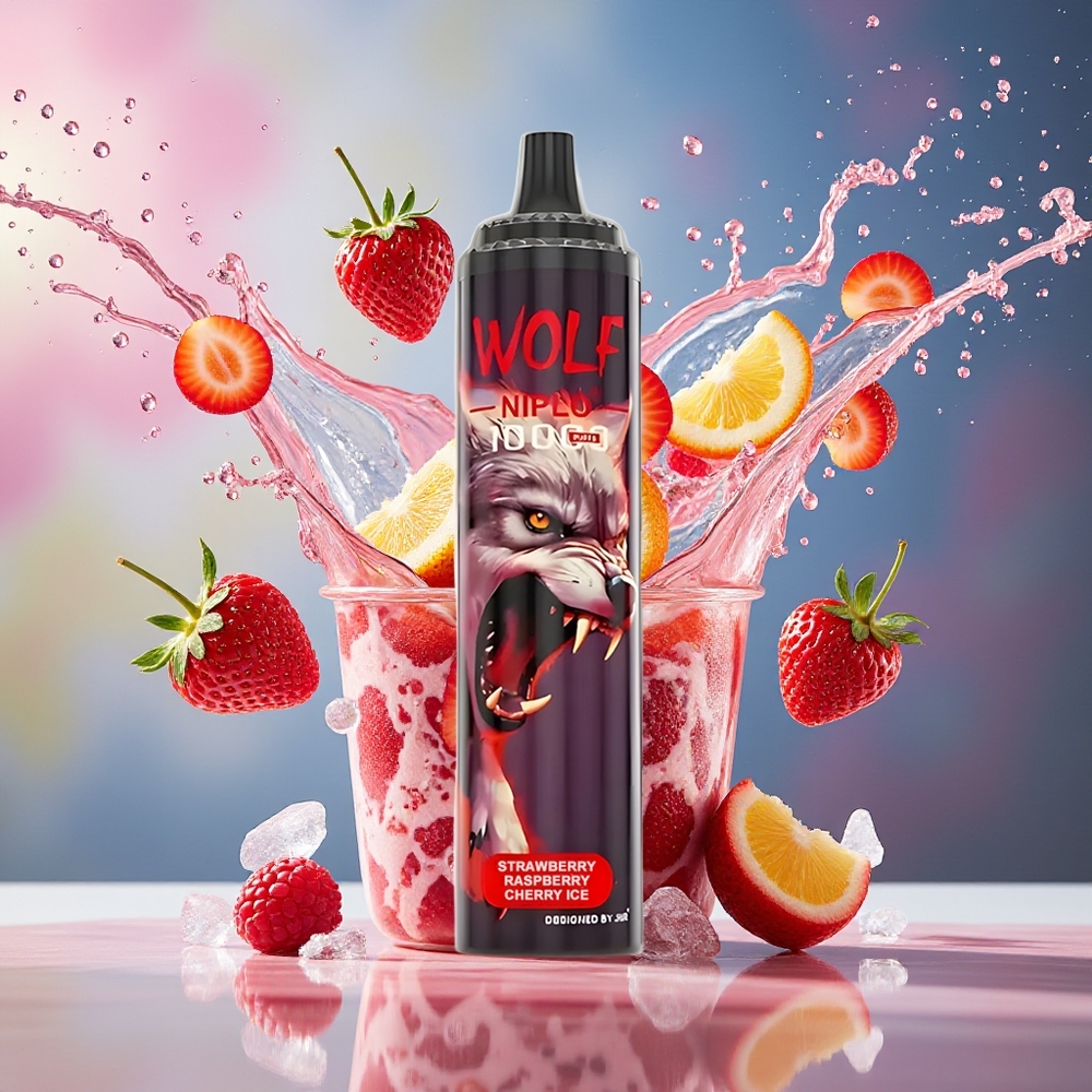 JNR Wolf Niplo 10000 Puffs Norge Engros Jordbær Bringebær Kirsebær Is Mesh 1.0 Ohm 650mAh 20ml Type-C