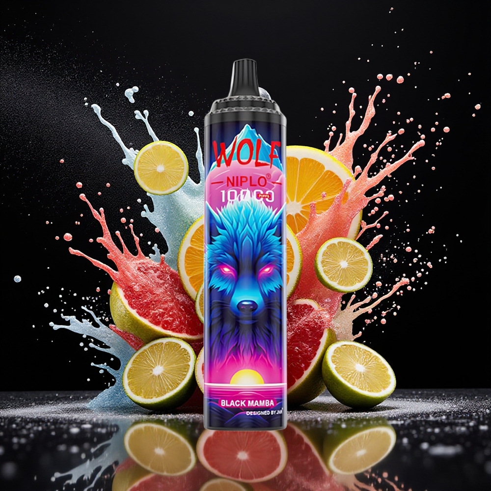 JNR Wolf Niplo 10000 Puffs Norge Engros Mesh 1.0 Ohm 650mAh 20ml Type-C Svart Mamba