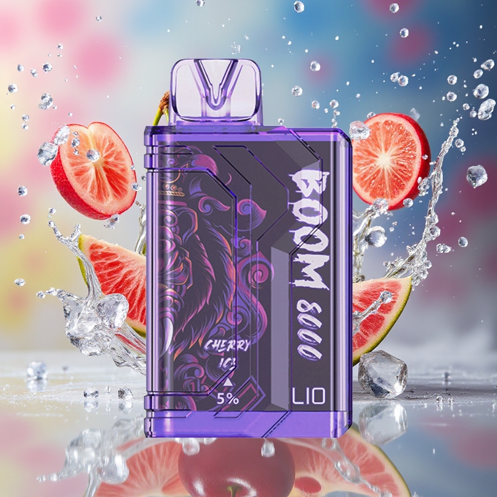 LIO BOOM PRO 8000 Puffs Norge Engros 15ml 5% Nikotin Kirsebær Is Type-C Ladning