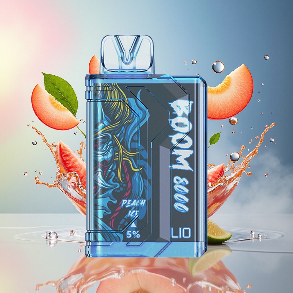 LIO BOOM PRO 8000 Puffs Norge Engros 650mAh Type-C 15ml 5% Fersken Is Mesh Coil