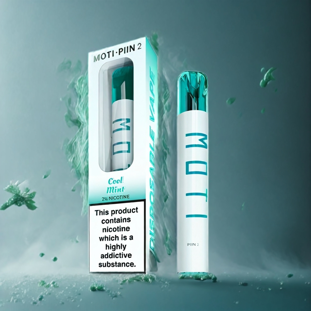 MOTI PIIN 2 600 Puffs Engangs Vape Kjølig Mynte Norge Engros 2mL 400mAh 7.7W
