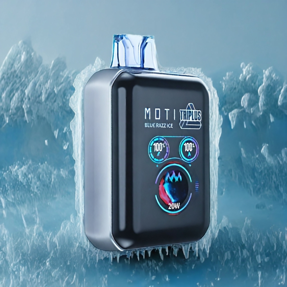 MOTI TRIPLUS METALLISK MÅLING 20K Norge Engros Blå Bringebær Is 18mL 650mAh