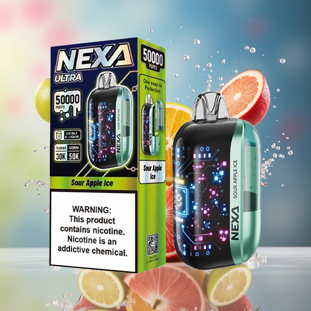 NEXA Ultra 50000 Norge Engros 20ml 800mAh 5% Nikotin 0.9ohm Dual Mesh Skjerm Sur Eple Is