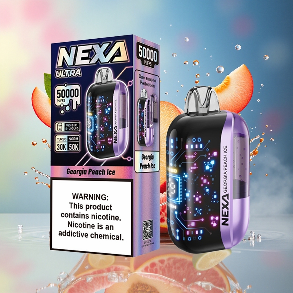 NEXA Ultra 50000 Norge Engros 20ml 800mah 5% 0.9ohm Dual Mesh 3d Skjerm Georgia Fersken Is