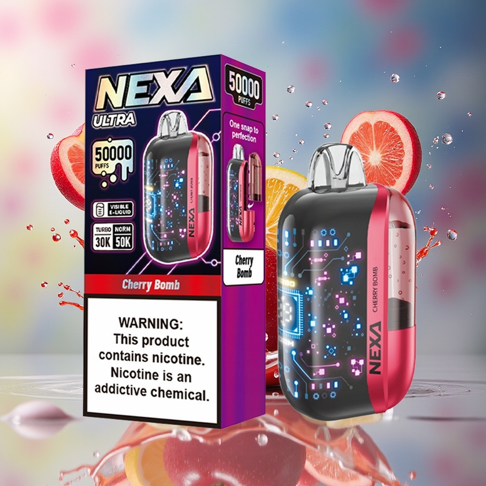 NEXA Ultra 50000 Norge Engros Engangsdamper Kirsebær 20ml 800mAh 5% 0.9ohm 3D Skjerm Type-C