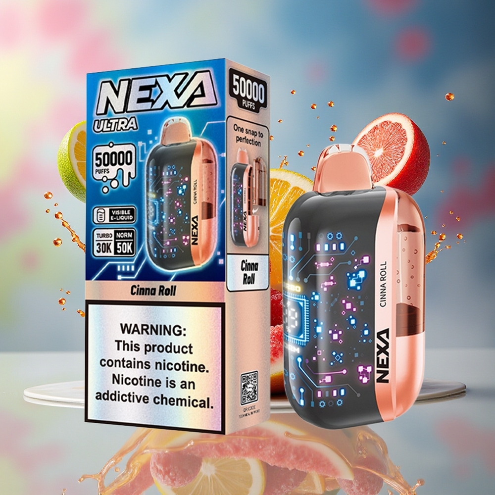 NEXA Ultra 50000 Puffs Norge Engros 20ml 800mAh 5% Kanelbolle 0.9ohm Dual Mesh Skjerm Type-C