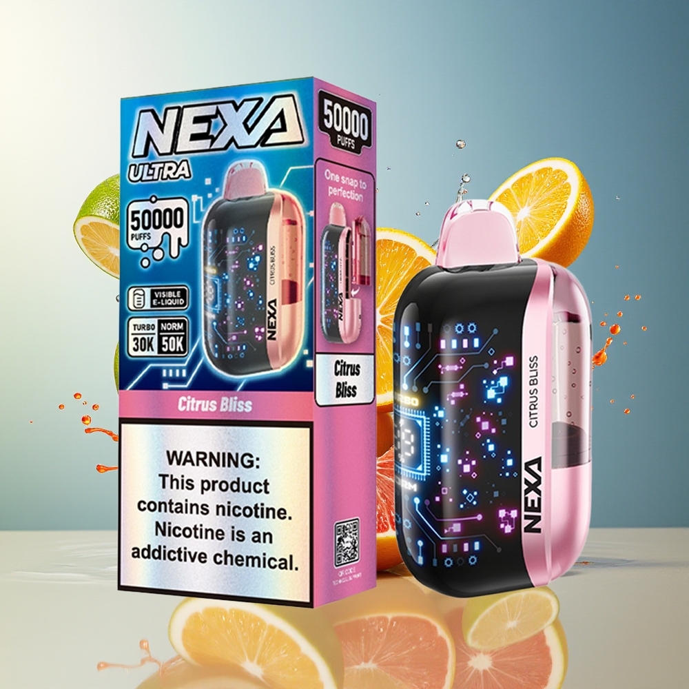 NEXA Ultra 50000 Puffs Norge Engros 20ml 800mAh 5% Sitrusglede Type-C 3D Skjerm 0.9ohm Dual Mesh