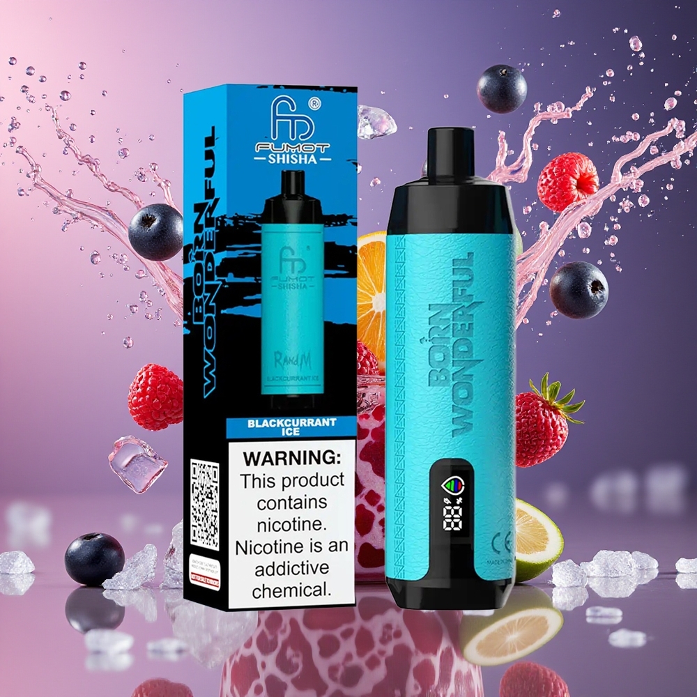 RandM Fumot Shisha 10000 Puffs 18ml 850mAh Type-C Norge Engros Solbær Is