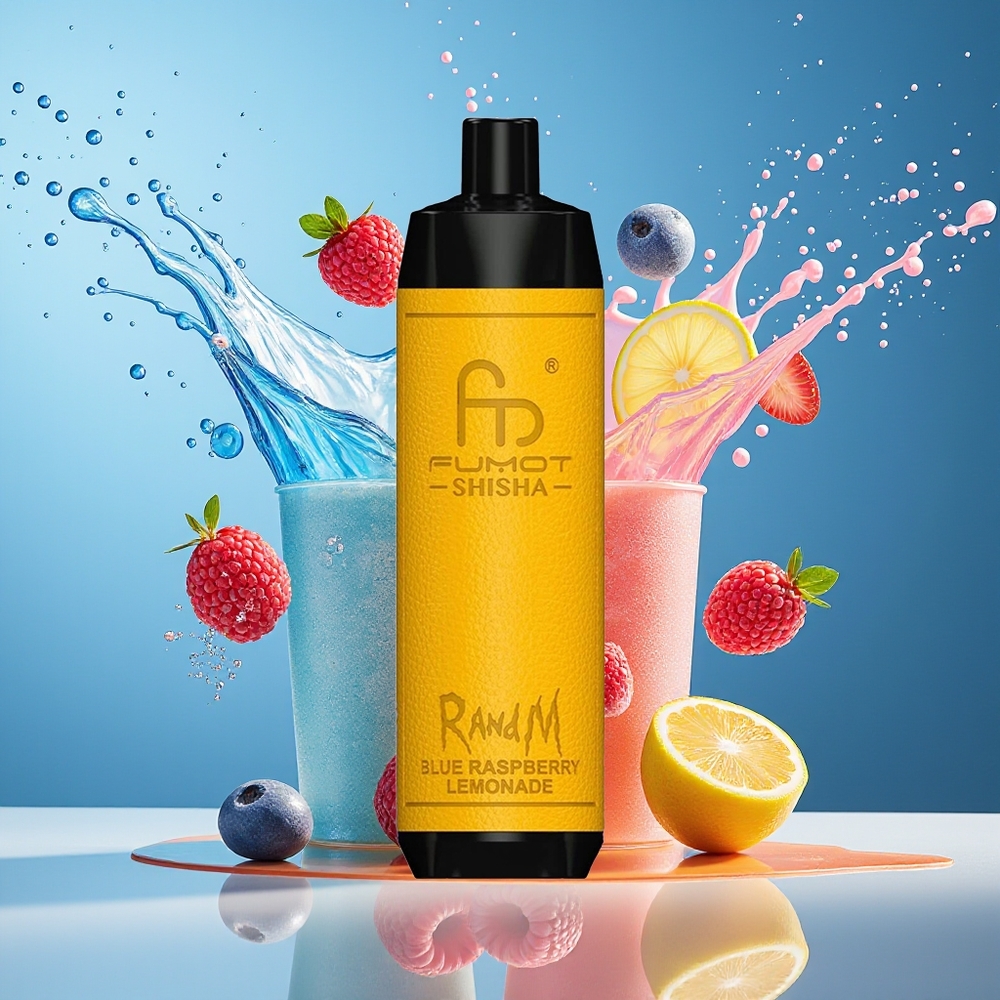 RandM Fumot Shisha 10000 Puffs Norge Engros 18ml 850mAh Type-C Blå Bringebær Lemonade