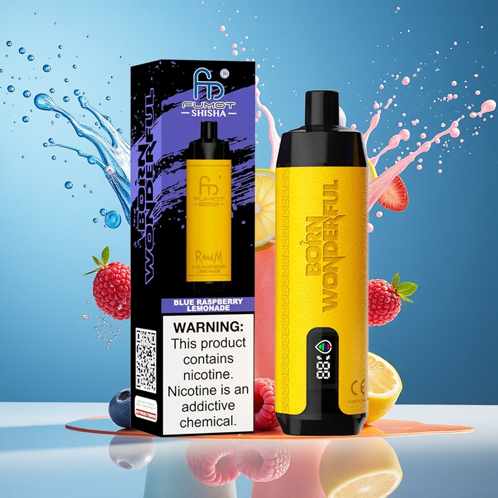 RandM Fumot Shisha 10000 Puffs Norge Engros 18ml 850mAh Type-C Blå Bringebær Lemonade